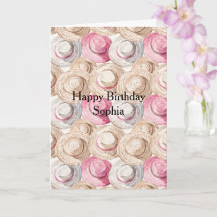 Carte Chapeaux de paille couleur crème rose Anniversaire