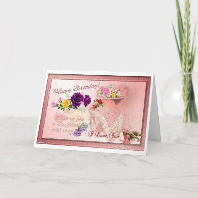 Carte Chapelier de rose de joyeux anniversaire (Devant)