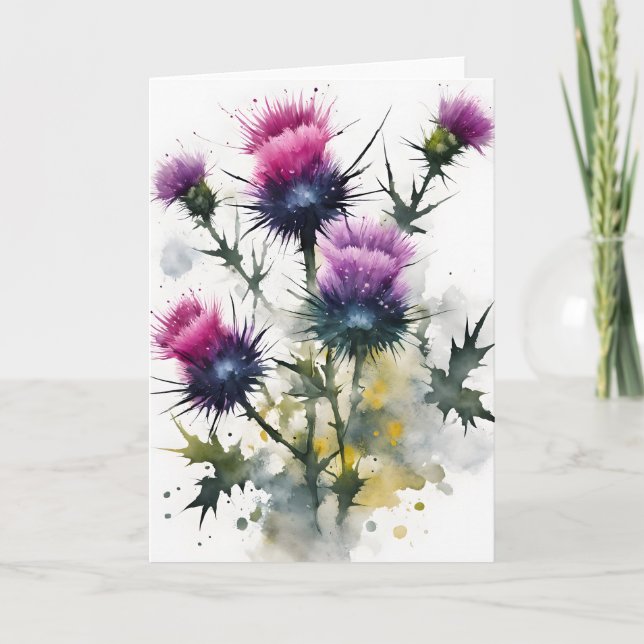 Carte Chardon - Fleurs aquarelle (Devant)