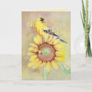 Carte CHARDONNERET ET TOURNESOL d'ANNIVERSAIRE par