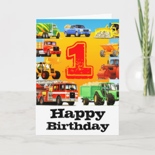 Carte Chariot de construction 1er anniversaire pour bébé