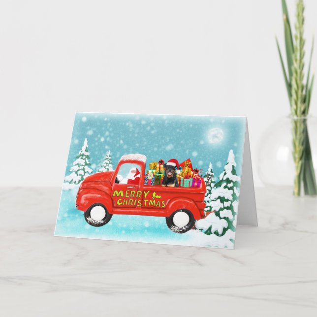 Carte Chariot de livraison de cadeaux de chien de Noël R (Devant)