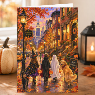 Carte charmante de scène de ville d'automne Joyeux