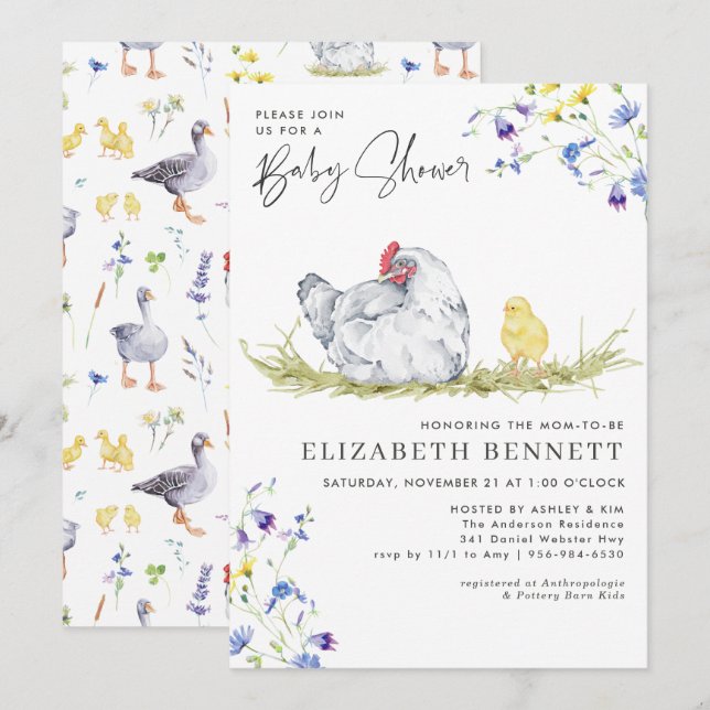 Carte Charmante ferme rustique | Bébé de poulet (Devant / Derrière)