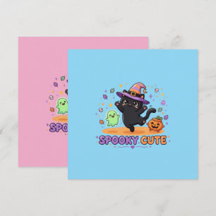Carte Charmante Sorcière Chat Noir Halloween