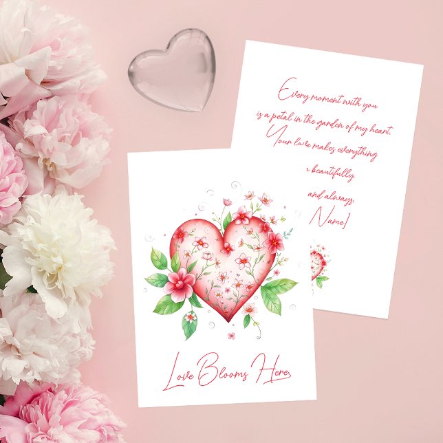 Carte Charme Rouge Floral L'amour du coeur fleuri fleuri (Créateur téléchargé)