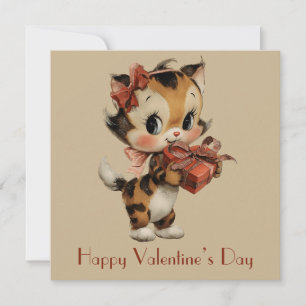 Carte Charme Vintage Kitty pour la Saint-Valentin