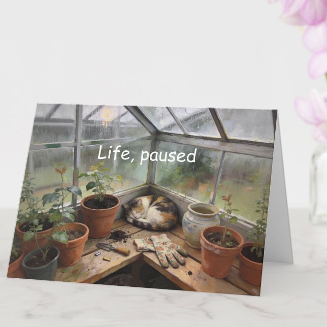 Carte Charming Catnap in Greenhouse Encouragement Card (Catnap Encouragement All-Occasion Custom Card)