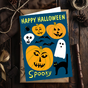 Carte Charming Funny Citrouilles Ghost Bat HAPPY HALLOWE