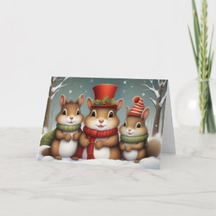 Carte Charming Vintage Christmas Chipmunks