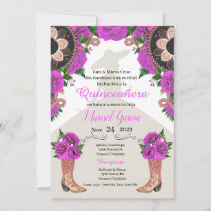 Carte Charra Quinceanera Invitation, fuchsia Mariachi