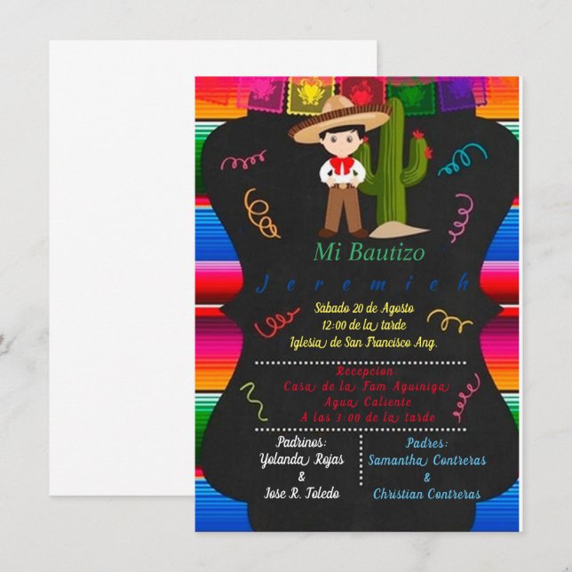CARTE CHARRO BAUTIZO (Devant / Derrière)