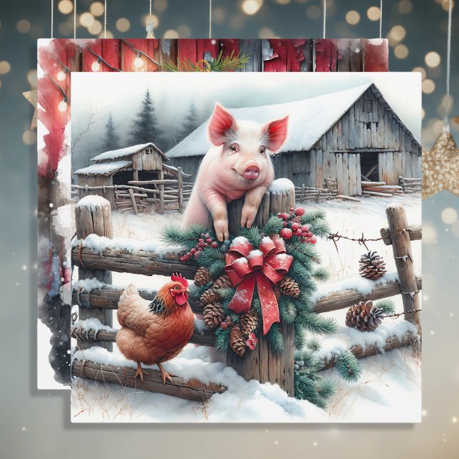 Carte Charte ferme de Noël de porc et de poulet Personna (Créateur téléchargé)