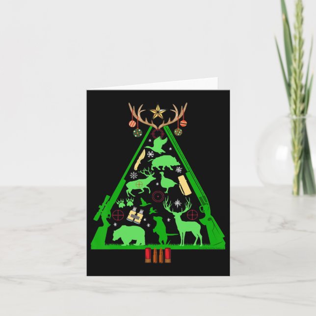 Carte Chasse Amusante Cerf Et Chasseur De Elk Arbre De N (Devant)