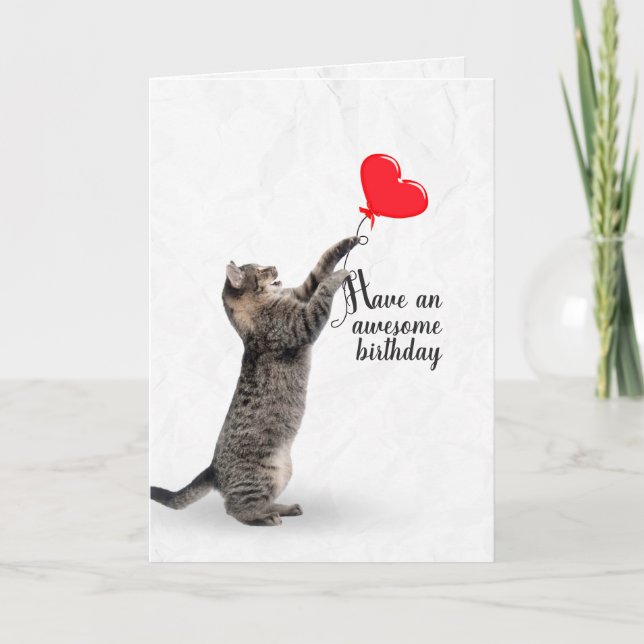 Carte Chat à bascule d'anniversaire avec ballon de coeur (Devant)