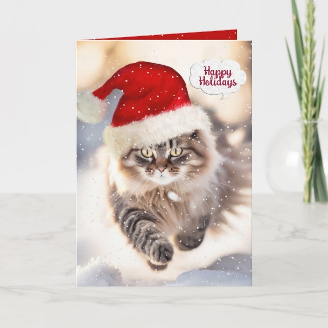 Carte Chat à Coon Maine De Noël En Neige (Devant)