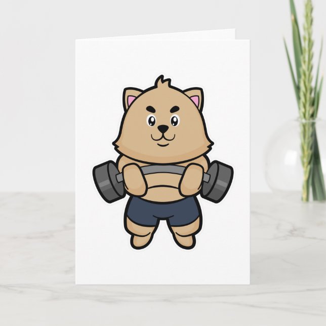 Carte Chat à la musculation avec haltère (Devant)