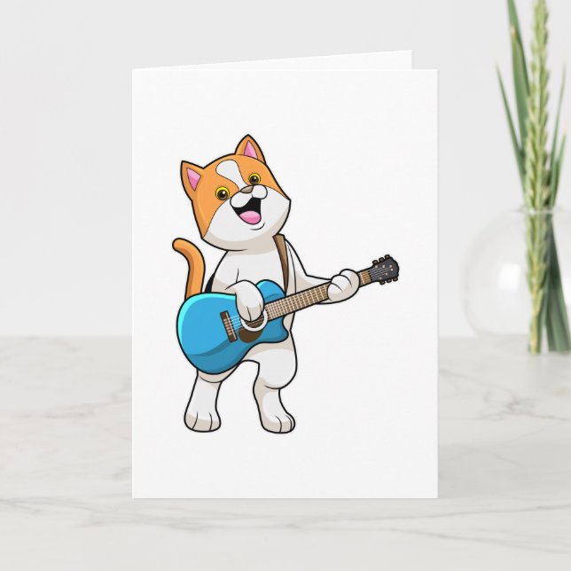 Carte Chat à la musique avec guitare (Devant)