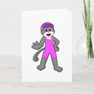 Carte Chat à la natation avec maillot de bain