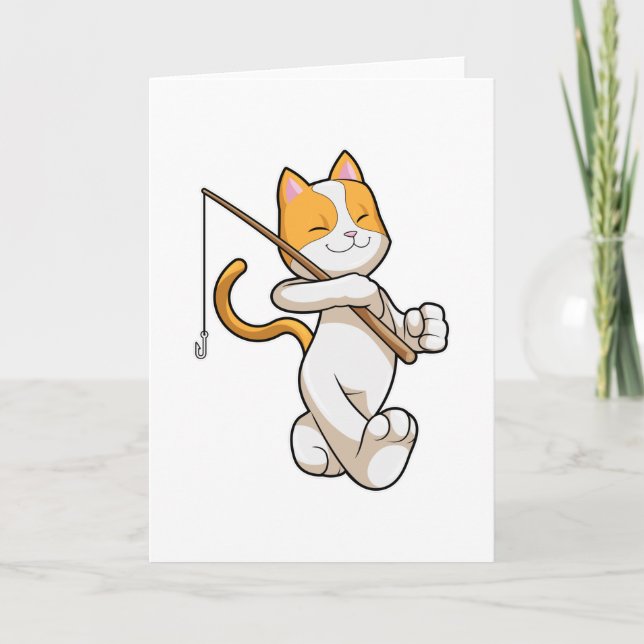 Carte Chat à la pêche avec bâton de pêche (Devant)
