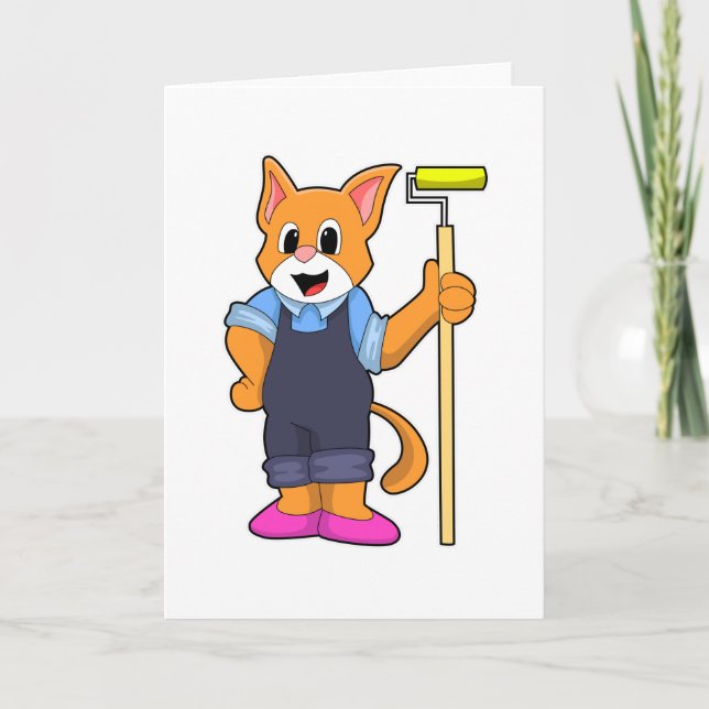 Carte Chat à la pose de papier peint avec rouleau à pres (Devant)