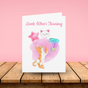 Carte Chat Adorable Avec 7 Ballons Anniversaires