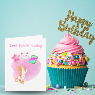 Carte Chat Adorable Avec Ballons D'anniversaire 5 Ans