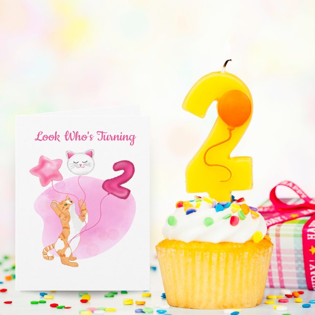 Carte Chat adorable avec ballons de 2e anniversaire (Créateur téléchargé)