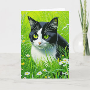 Carte Chat adorable personnalisé dans un champ de margue