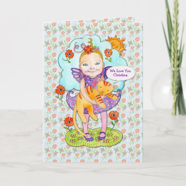 Carte Chat "amour vous" nom customisé pour l'enfant (Devant)