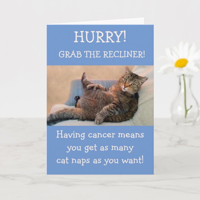 Carte Chat Amusant Dans Le Recliner Cancer Encouragement (Petite plante)