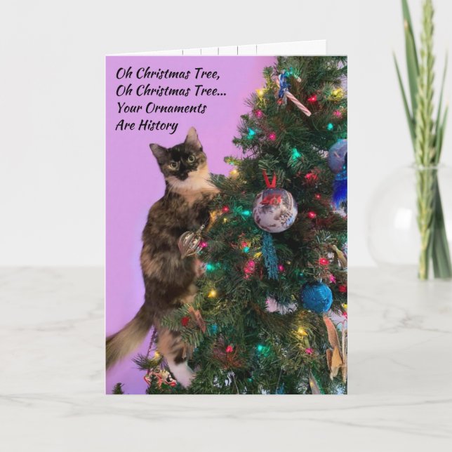 Carte Chat amusant dans l'oeillet ornementations Noël (Devant)