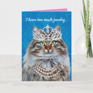 Carte Chat amusant portant trop de bijoux
