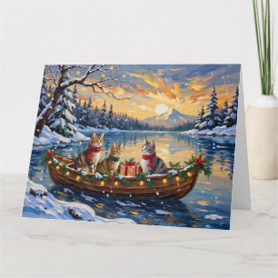 Carte Chat angora turc Noël Bateau Fêtes