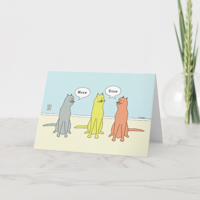 Carte Chat Anniversaire Avec Un Drôle "Meow" Caric (Devant)