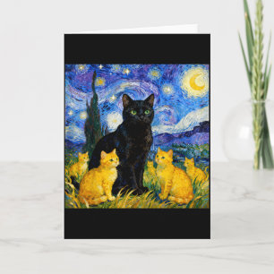 Carte Chat artistique nuit étoilée Chat noir & Chato