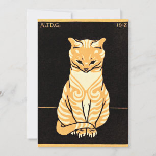 Carte Chat assis, illustration Art Nouveau