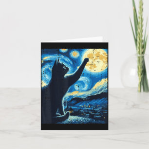 Carte Chat Atteignant Lune Nuit Étoilée Drôle Chatons Ho