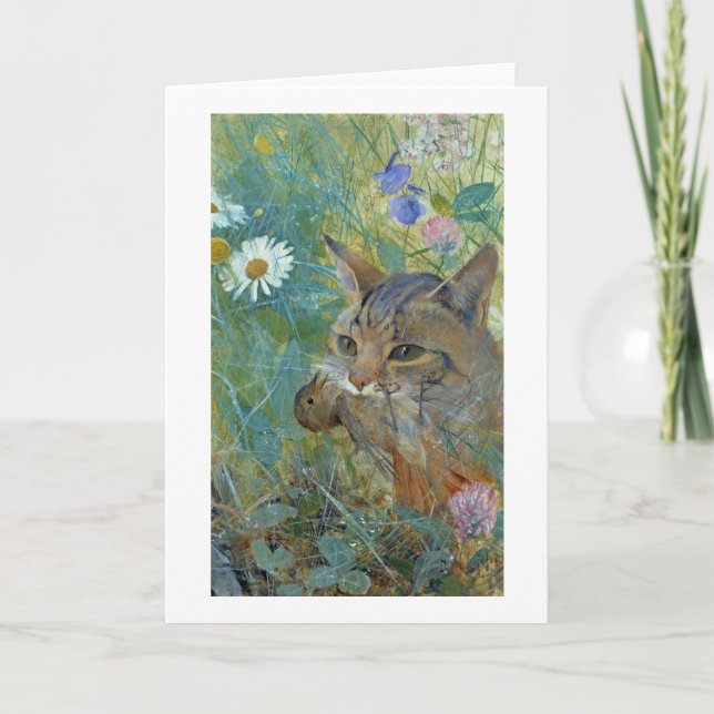 Carte Chat attrapé un oiseau, Bruno Liljefors (Devant)