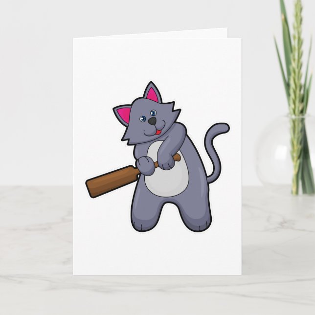 Carte Chat au cricket avec batte de cricket (Devant)