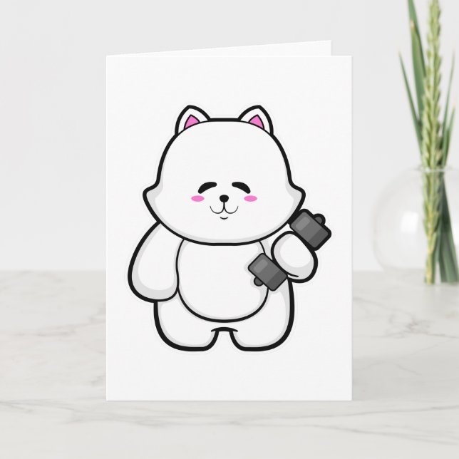 Carte Chat au fitness avec haltère (Devant)