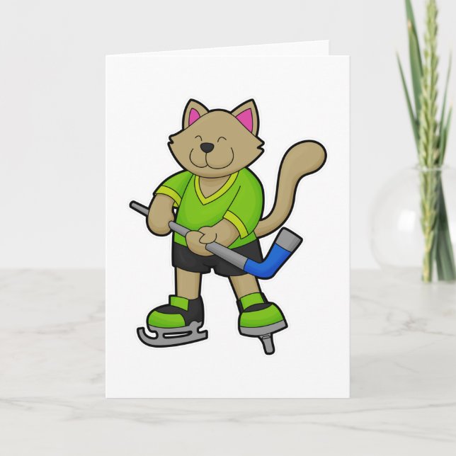Carte Chat au hockey sur glace avec Bâton de hockey sur  (Devant)