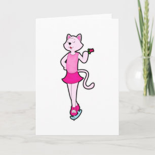 Carte Chat au patinage sur glace avec fleur