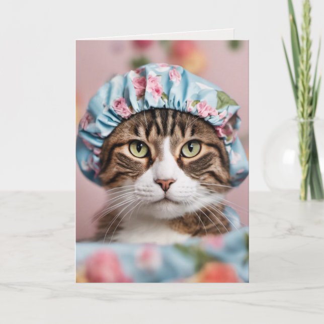 Carte Chat avec Casquette de douche (Devant)