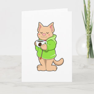 Carte Chat avec Coupe de Café & Pyjamas
