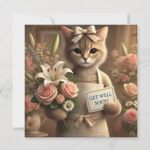 Carte Chat avec fleur avec Get well Bion Card