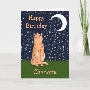 Carte Chat avec lune et étoiles
