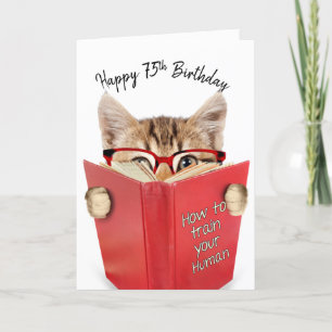 Carte Chat avec lunettes et livre rouge 75e anniversaire