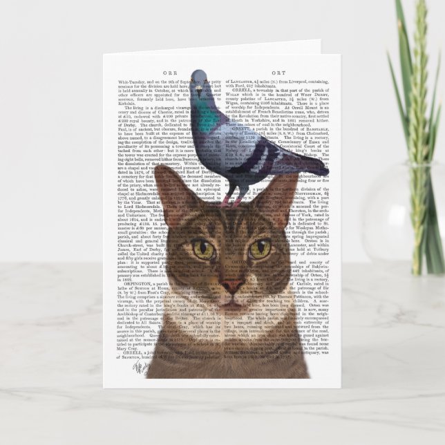 Carte Chat avec Pigeon sur la tête (Devant)