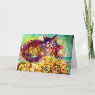 CARTE CHAT AVEC RIBBON ROUGE ET SOUFFRES